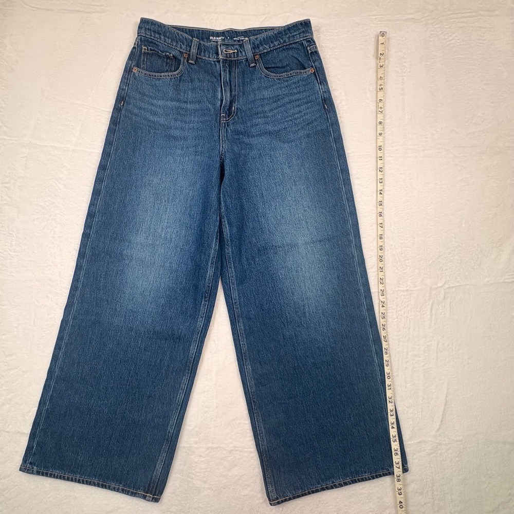 Old Navy Drapey Denim High-Rise Baggy Wide Leg Jeans Medium Wash Blue Womens 8